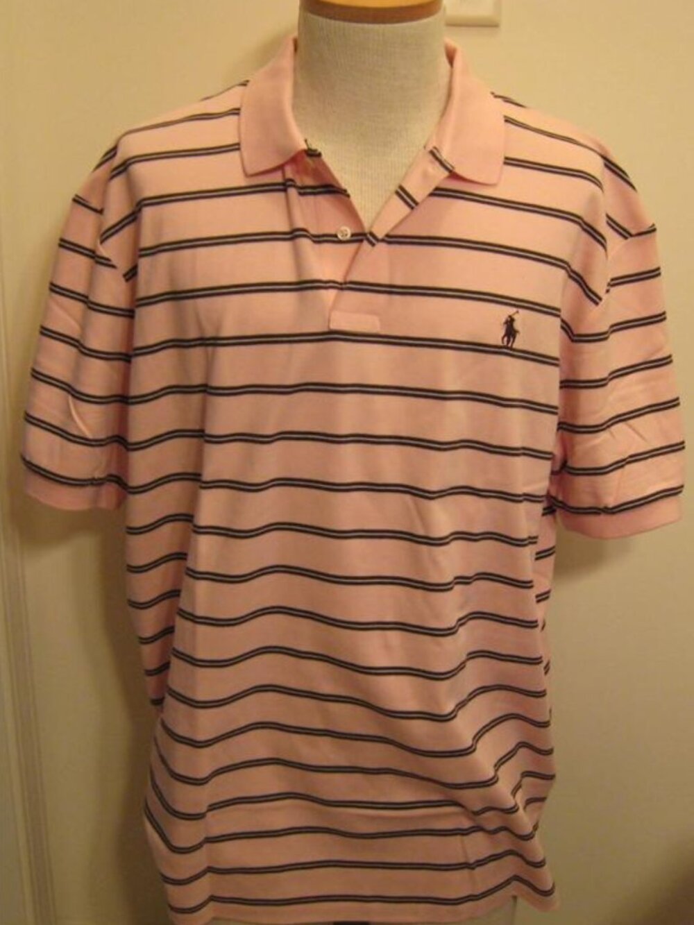 Polo By Ralph Lauren Mens Knit Shirt XL Pink White Brown Stripes NEW